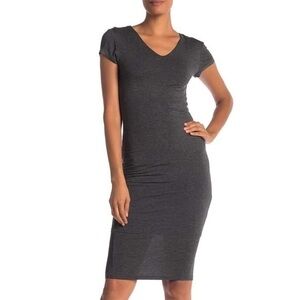 NWT Charcoal Gray V-Neck Midi Dress LIME BLUE New